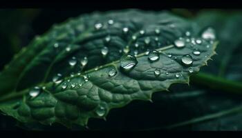 Fresh green leaf dew reflects new life beauty generated by AI photo
