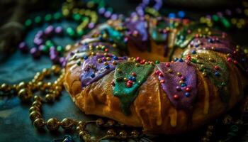 Multi colored panettone, a sweet Christmas tradition generated by AI photo