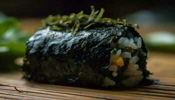 gastrónomo Mariscos plato de Sushi y sashimi generado por ai foto