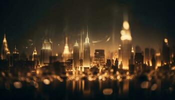 Bright city lights illuminate New York skyline generated by AI photo