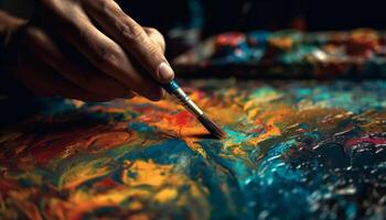 Colorful artist mixing paint, precise brushwork revealed generated by AI photo