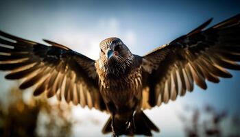 Spread wings, majestic hawk soars in freedom generated by AI photo