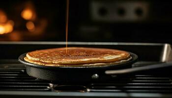 Stack of pancakes with honey and butter generated by AI photo