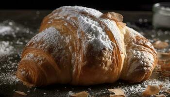 Freshly baked croissant, ready to eat indulgence generated by AI photo