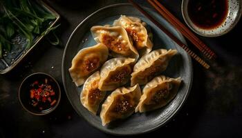 al vapor chino albóndigas, Cerdo y vegetal relleno generado por ai foto