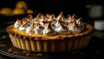 Whipped cream tops fresh baked pumpkin pie generated by AI photo