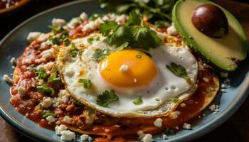 Fresco gastrónomo comida de cocido vegetales y carne generado por ai foto