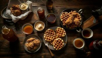 Grilled meat, fries, beer   ultimate American indulgence generated by AI photo