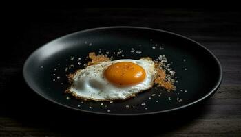 frito huevo en rústico plato gastrónomo almuerzo generado por ai foto
