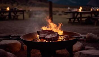 Grilled beef and pork slices over coals generated by AI photo