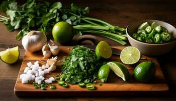 Fresh lime and vegetable guacamole with seafood generated by AI photo