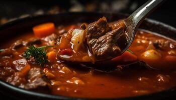 Savory beef stew with vegetables and spices generated by AI photo