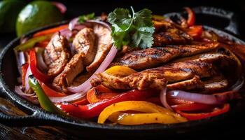 Grilled beef and pork skewer with vegetables generated by AI photo