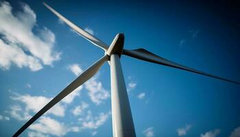 Wind turbine spinning, generating renewable electricity outdoors generated by AI photo