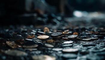 Heap of shiny coins represents financial abundance generated by AI photo