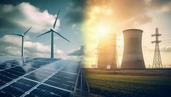 silueta de viento turbinas generar sostenible energía generado por ai foto