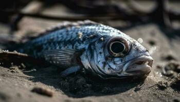 Fresh catch of slimy mackerel on coast generated by AI photo