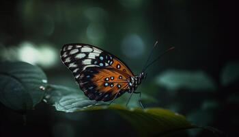 Spotted butterfly on yellow flower in autumn generated by AI photo