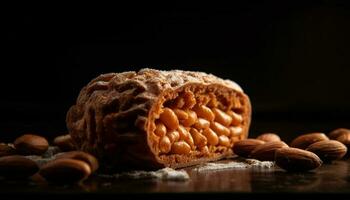 Rustic plate of homemade baked nut cookies generated by AI photo