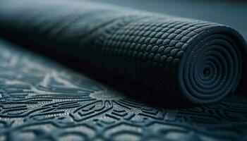 Rolled up blue yoga mat for relaxation generated by AI photo
