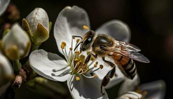 Bee on yellow flower gathering sweet nectar generated by AI photo