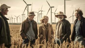 grupo de agricultores aprovechar viento para poder generado por ai foto