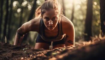 Young woman practicing endurance outdoors in nature generated by AI photo