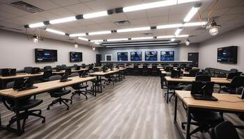 Empty lecture hall with modern projection equipment generated by AI photo