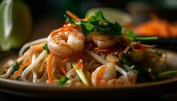 Fresh seafood salad prawns, scampi, and cilantro generated by AI photo