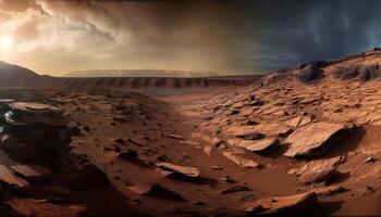 Majestic arid sunset over eroded sand dunes generated by AI photo