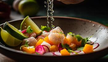 Fresco vegetariano ensalada sano y gastrónomo comida generado por ai foto