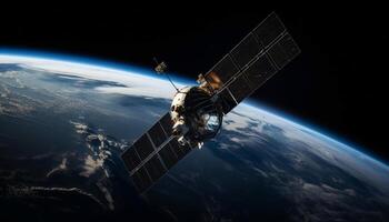 Spaceship orbits planet technological marvel amazes scientists generated by AI photo