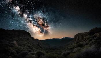 Milky Way galaxy shines in majestic night sky generated by AI photo