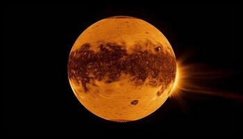 Glowing sphere orbits planet, illuminates dark night generated by AI photo
