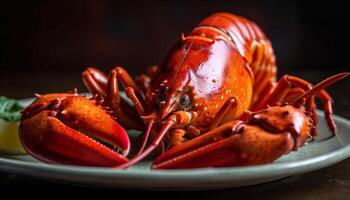 Fresco Mariscos comida en de madera lámina, sano vitalidad generado por ai foto