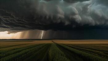 temperamental cielo terminado trigo campos con relámpago generado por ai foto