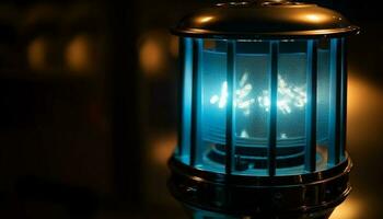 Glowing lantern illuminates old fashioned decoration outdoors generated by AI photo