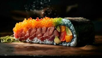 gastrónomo Mariscos comida con Fresco sashimi plato generado por ai foto