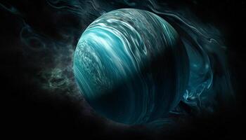 Blue sphere in underwater galaxy defies gravity generated by AI photo