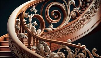 Ornate wrought iron balustrade spirals with classical elegance generated by AI photo