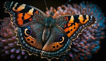 Vibrant butterfly wing displays ornate spotted pattern generated by AI photo