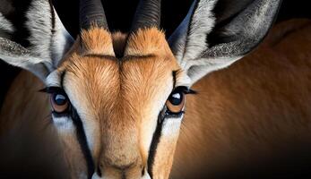 Alert gazelle looks into camera on safari generated by AI photo