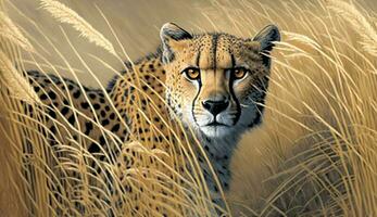 African cheetah hiding spotted majestic wilderness beauty generated by AI photo