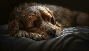 linda cocker spaniel perrito dormido con blandura generado por ai foto