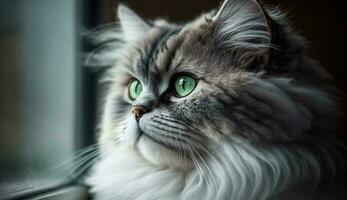 Fluffy Persian kitten staring outdoors beauty in small generated by AI photo