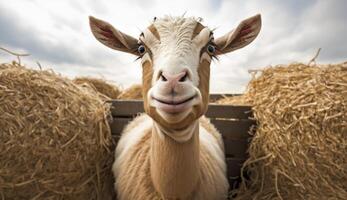 Cute cow looking at camera in meadow generated by AI photo