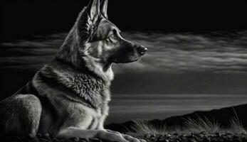 Loyalty in monochrome German shepherd puppy generated by AI photo
