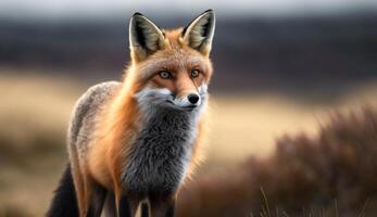 Red fox staring alert in winter forest generated by AI photo