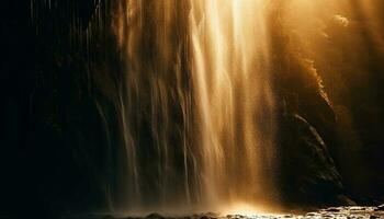 Flowing water splashes against rocky mountain landscape generated by AI photo