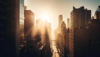 Futuristic skyscrapers illuminate city skyline at dusk generated by AI photo